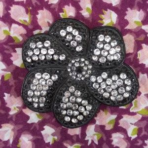 VTG 1960s Black Rhinestone Flower Brooch